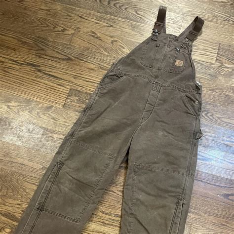vintage brown carhartt overalls size 38x32 in... - Depop