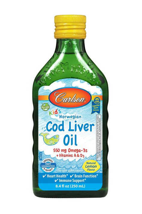 Carlson Kid's Norwegian Cod Liver Oil + Vitamin A & D3 Liquid, 550 mg ...