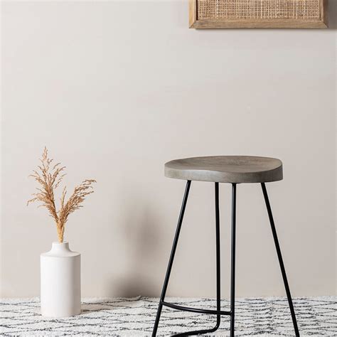 Ogha Iron Stool with Wood Top – Contrast Living