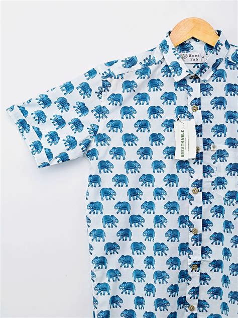 Sky Blue Elephant Half-Sleeves Shirt