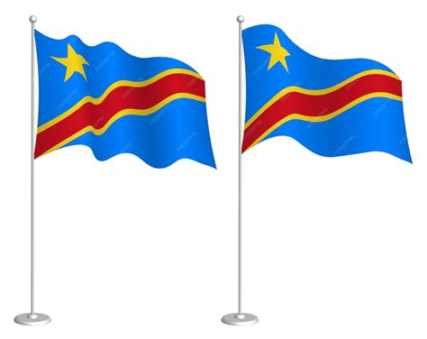 Флаг Республики Конго на флагштоке, развевающемся на ветру Элемент ...