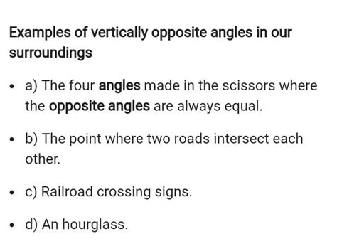 Give an example for vertically opposite angles in your surroundings ...