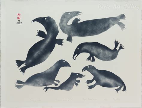 'Family of Whales' by Kiakshuk - Cape Dorset Inuit Art