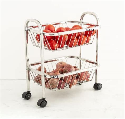 D.k 11 Stainless Steel 2 Tier Kitchen Trolley Rack / Fruit & Vegetable ...