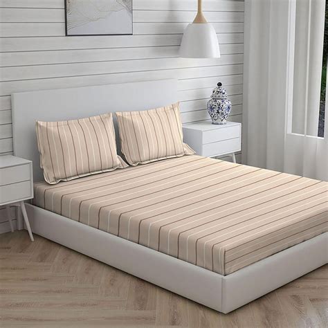 Buy LAYERS Classics Brown Striped Cotton Super King Bedsheet Set ...