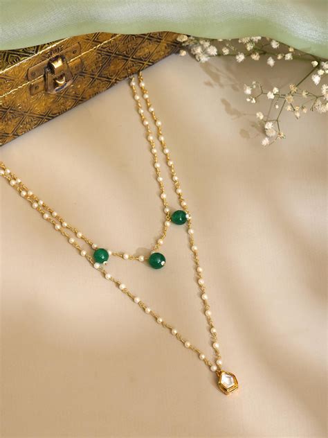 Buy Ruby Raang Studio Green Brass Gold Plated Kundan Necklace Online