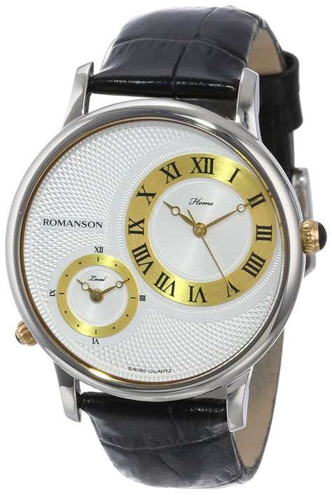 Romanson Men's TL1212MM1CA11G Classic Swiss Quartz Dual Time Zone ...