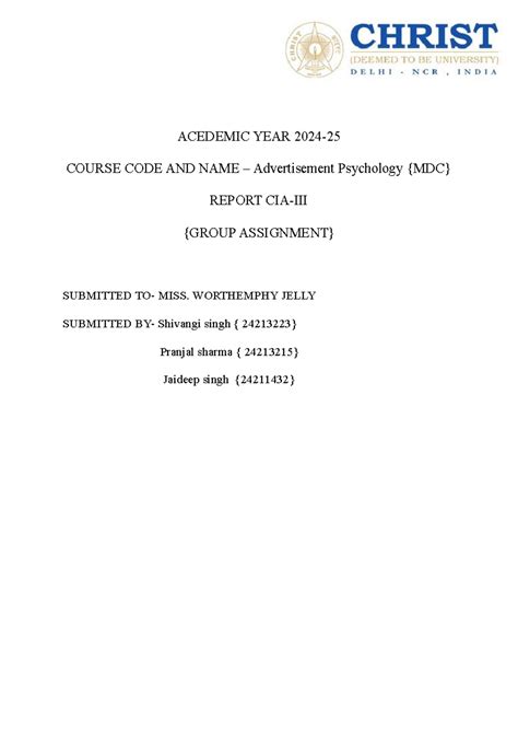 Report CIA 3 MDC - ACEDEMIC YEAR 2024- COURSE CODE AND NAME ...