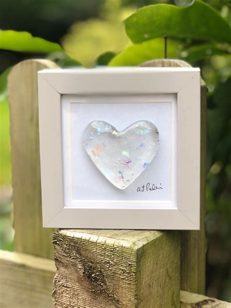 Clear Glitter Glass Heart in frame - glass heart, heart picture, wedding gift, anniversary gift ...