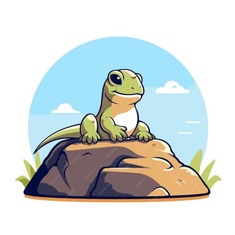 Premium Vector | Lizard sitting on a rock vector illustration in ...