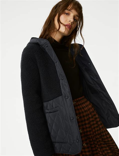 Buy Borg Quilted Hooded Puffer Jacket at Marks & Spencer