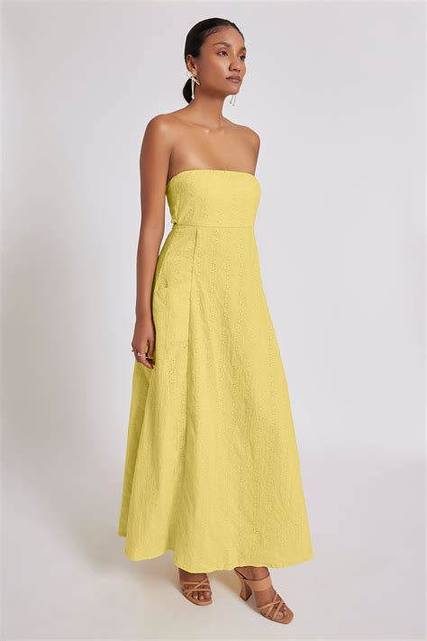 Georgia Eyelet Bandeau Maxi Dress Yellow – Big Little Lemons