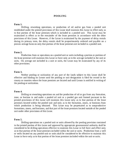 Oil and Gas Lease Pooling Agreement - Blank Fillable Template | Fill ...