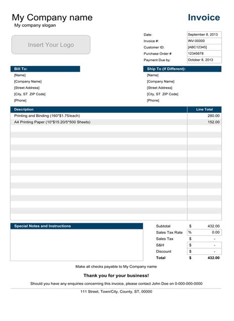 Image result for Sample Invoices Printable