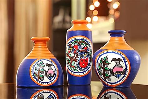 Buy CRAFTBELL Terracotta Miniature Madhubani Table Pots Flower Vase ...