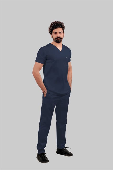 Stretchable (4Way) Male Navy Blue V-Neck With Straight Pant Scrub Set ...