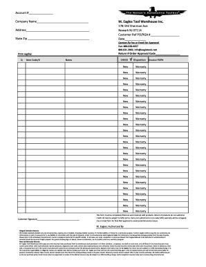 Fillable Online Return to M Eagles Tool Warehouse Inc - Eagle Tool Fax ...