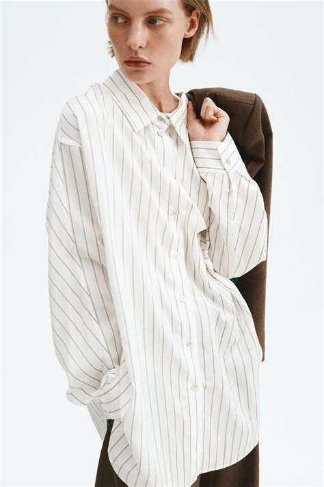 Women's White/Striped Oversized shirt | H&M IN