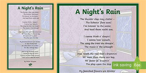 Walter Wingate: A Night's Rain Poem Display Posters - Twinkl