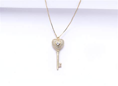 Buy 925 Silver Gold Finish Big Diamond Studded Key to my Heart Pendant ...