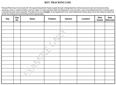 Image result for Key Tracking Log Template