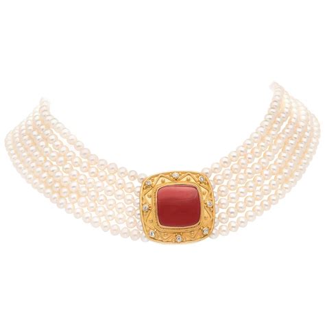 Carolyn Tyler 'Corinna Choker' White Pearl and Red Coral Necklace in ...
