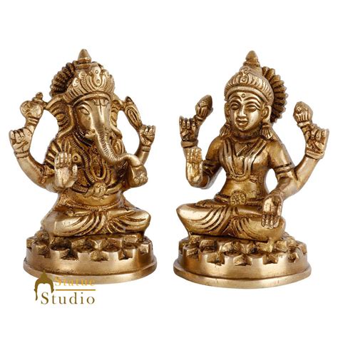Indian Brass Hindu Lakshmi Ganesha Diwali Corporate Gift Idol Décor St ...
