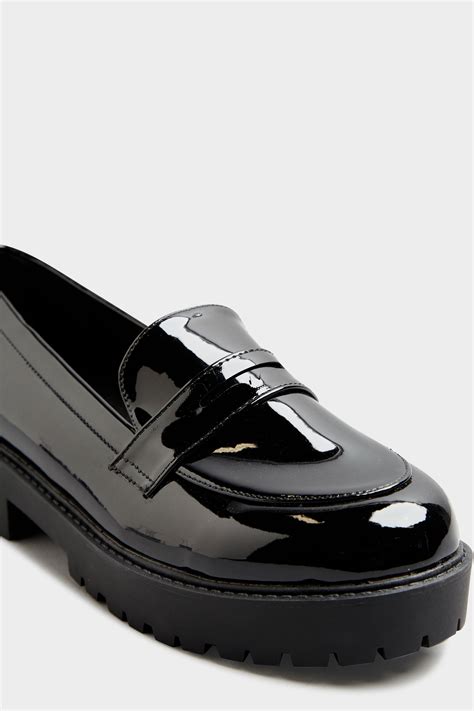 Plus Size Black Patent Chunky Loafers In Extra Wide Fit | Long Tall Sally