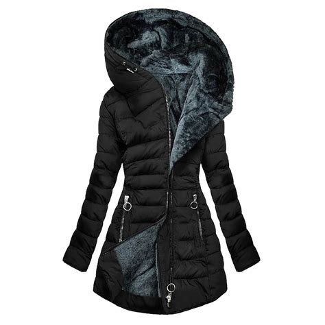Plus Size Winter Jackets Mid Length Women Hooded Thick Fleece Lined Zip ...