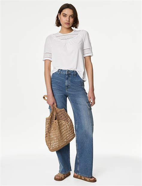 Buy Jersey Lace Insert Top at Marks & Spencer