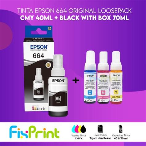 Jual 1 SET TINTA PRINTER EPSON L120 ORIGINAL 664 T664 T6441 T6642 T6643 ...