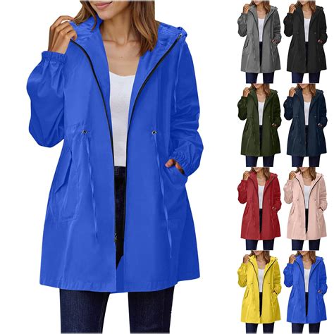 Fancifize Women's Rain Coat Waterproof Lightweight Hooded Rain Jacket ...
