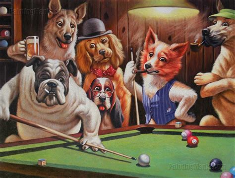 Coolidge dogs playing pool poster