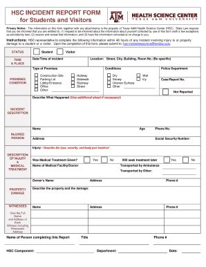 Fillable Online tamhsc HSC INCIDENT REPORT FORM for Students and ...