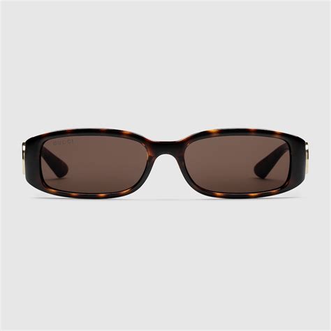 Rectangular frame sunglasses in dark tortoiseshell | GUCCI® UK