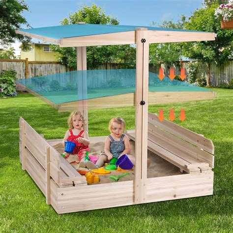 Amazon.com: Sandbox with Lid and Cover, Wooden Cabana Sand Box with ...