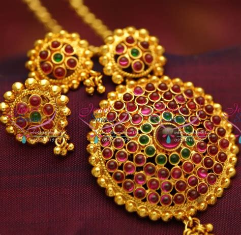 PS0142 Gold Plated Kemp Stones Pendant Earrings Beads Chain Red Gold ...