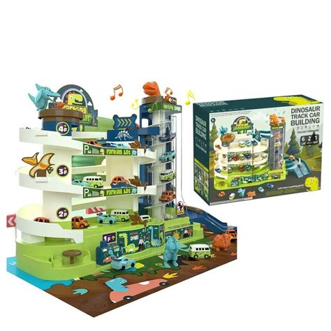 Buy HAPPY HUES® Dinosaur 4 Car Park Building Track Set - Race Track ...