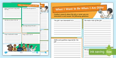 What I Want to Be When I Am Older Research Worksheet