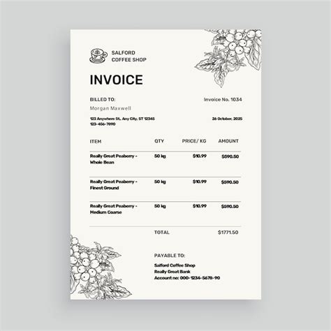 Beige Minimalist Coffee Shop Rechnung Cash Memo | Premium Vektor