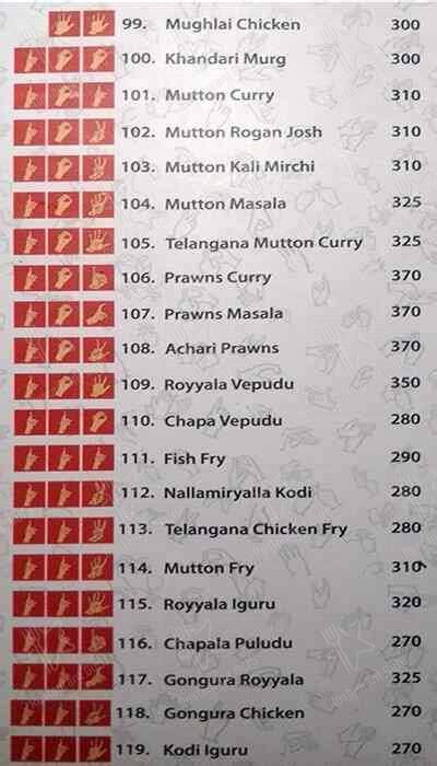 Menu at Talking Hands Restaurant, Hyderabad