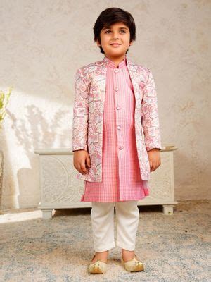 Buy AJ Dezines Boys Pink Jacquard Rich Embroidered Sherwani Set (2-3 ...
