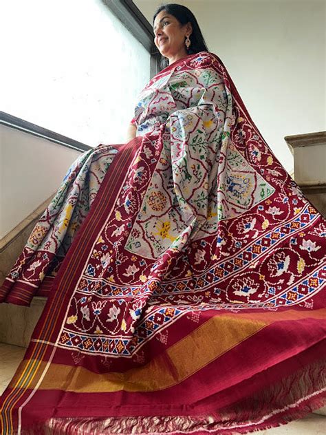 white figures double ikat patan patola saree – sohumsutras