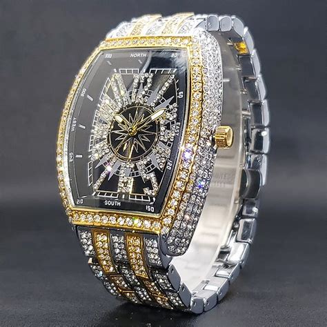 Iced Out Quartz Watch Valentine's Day Gift for men Women Big Wrist Full ...