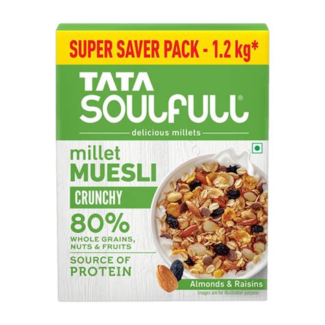 Tata Soulfull Millet Muesli, Crunchy, 80% Wholegrains, High Protein ...