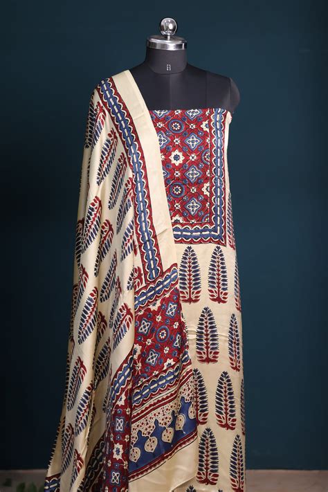 Buy Authentic Ajrakh Modal Silk & Cotton Suit Sets Online | Looms & Tassels