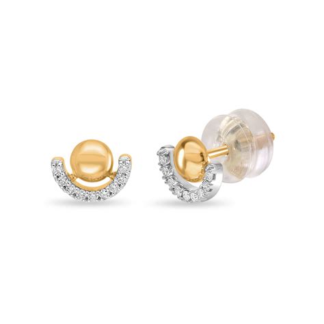 14KT Yellow Gold Half Circle Diamond Stud Earrings