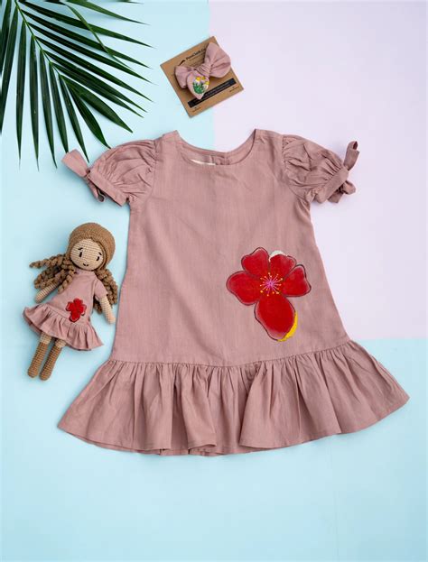 Scarlet Blossoms Cotton Frock | Girls | Handpainted-PureCloth.Co