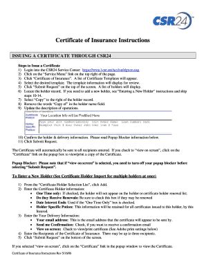 Fillable Online ISSUING A CERTIFICATE THROUGH CSR24 Fax Email Print ...