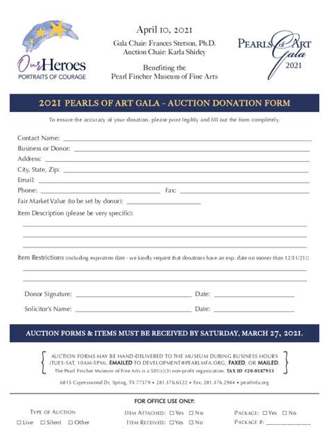 Fillable Online 2021 PEARLS OF ART GALA - AUCTION DONATION FORM ...